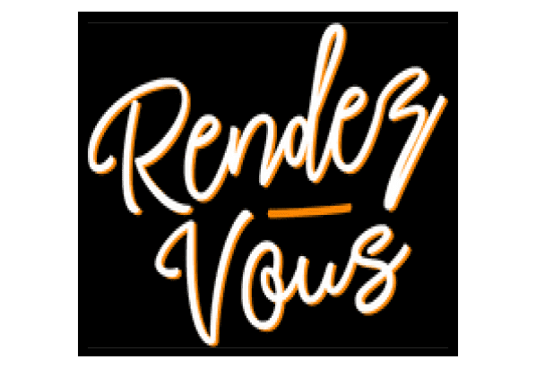 Stylish text logo saying 'Render Vous' in cursive orange and white.