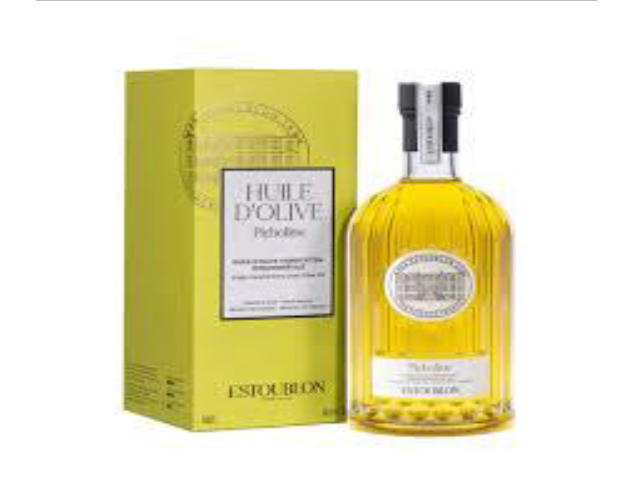 Bottle of extra virgin olive oil with a yellow box packaging.