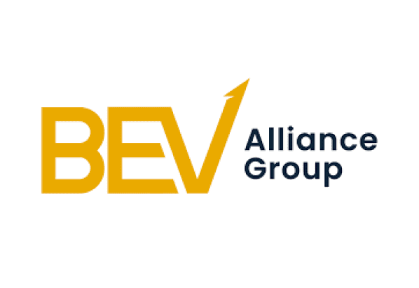 Logo of BEV Alliance Group with bold yellow and blue text.