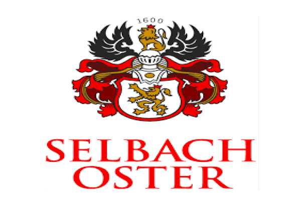 Selbach Oster winery logo with lion crest and red scrolls.