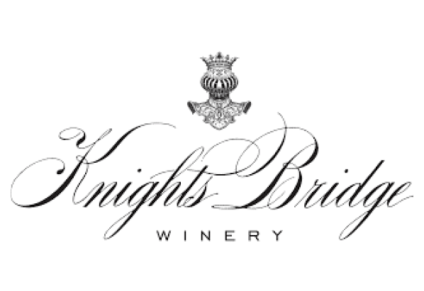 Elegant logo of Knights Bridge Winery with a crown and grapevine motif.