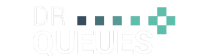 Logo with text 'DR QUEUES' and pixelated squares.