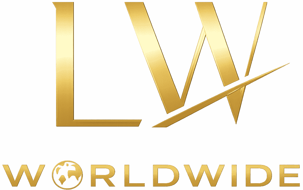 Gold LW Worldwide logo on black background